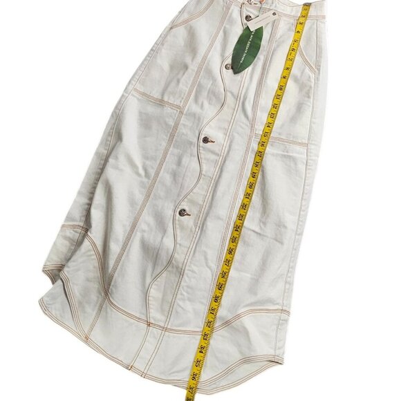 Farm Rio Denim Wave Maxi Skirt, White, Cotton, Contrast Stitch, Button Front, 26 - Picture 5 of 9